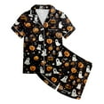 thumbnail image 4 of XZNPDUCQ Girls Pajamas 2 Piece Halloween Pumpkin Print Pajama Set Button Down Short Sleeve Shirt and Shorts Sleepwear Halloween Home Short Sleeve T+Shorts Pajama Set (10-11 Years,Black), 4 of 4