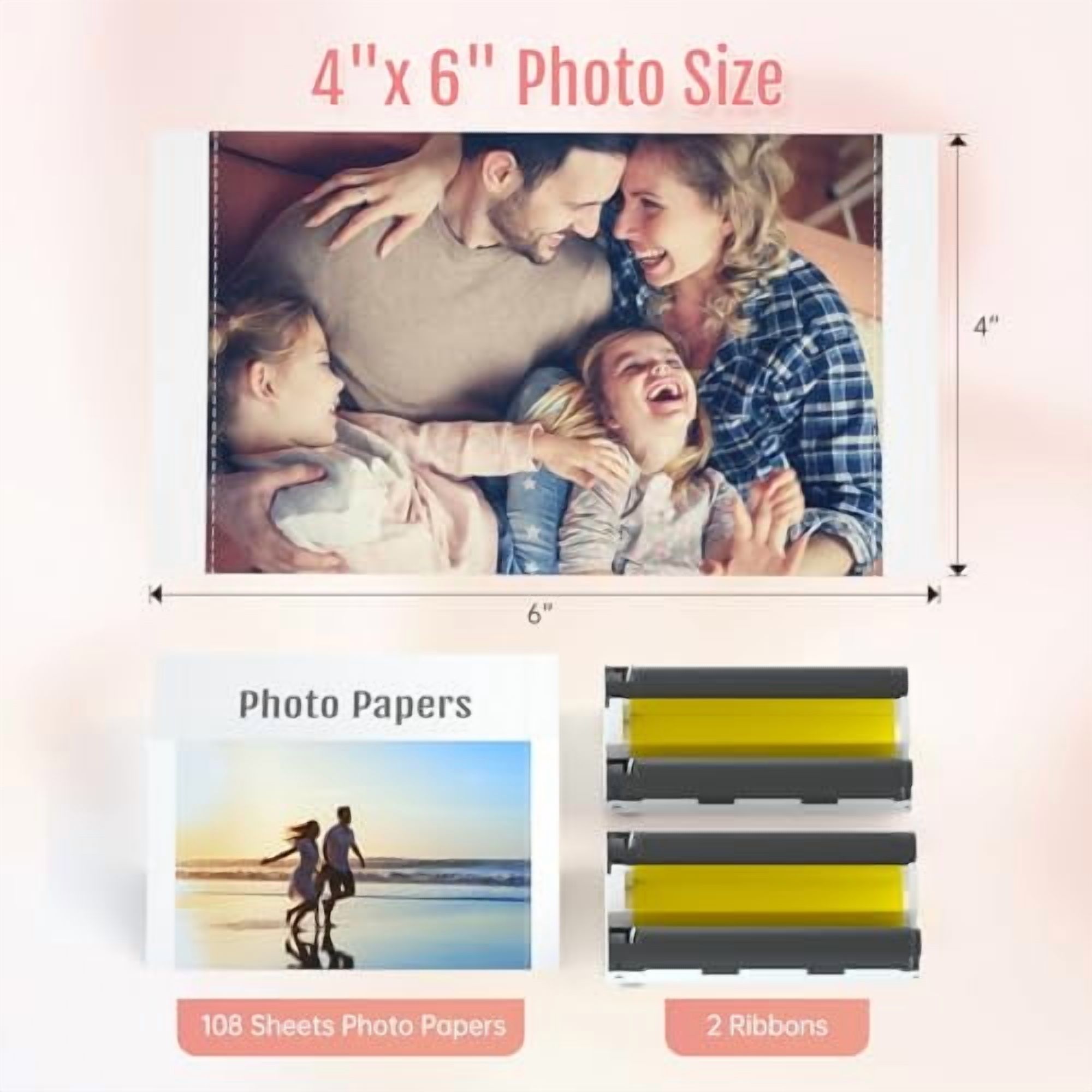 HPRT 4"X 6" PHOTO PAPER 108 SHEETS AND TWO RIBBONS CP4100/CP4000L PHOTO PRINTER