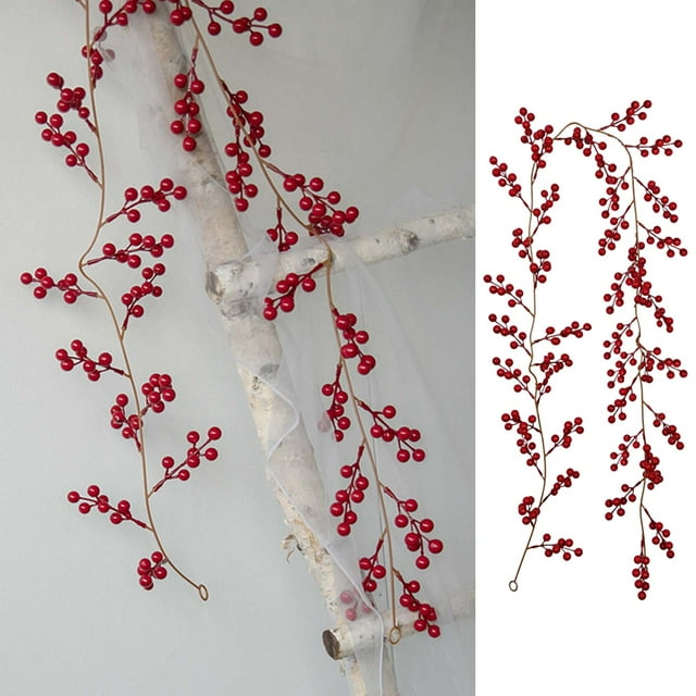 Guirlande Festive de Baies Rouges de 6 Pieds pour Portail de Jardin Intérieur Extérieur, Décorations Saisonnières d'Hiver pour la Maison