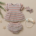 thumbnail image 3 of IROINNID Toddler Girl's Stripe Printed Tops Ruffle Shorts Headbands 3PCS Outfits, 3 of 9