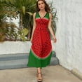 thumbnail image 3 of Watermelon Red And Bright Womens Night Club Maxi Dress V Neck Sleeveless Bohemia Long Dresses, 3 of 9