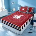 thumbnail image 3 of Erosebridal Sea Sailboat Zipper Full Size Comforter Sets with Fitted Sheet and 2 Pillowcases, Marine Stripe Zipper Bedding Set, Reversible, 3 of 7