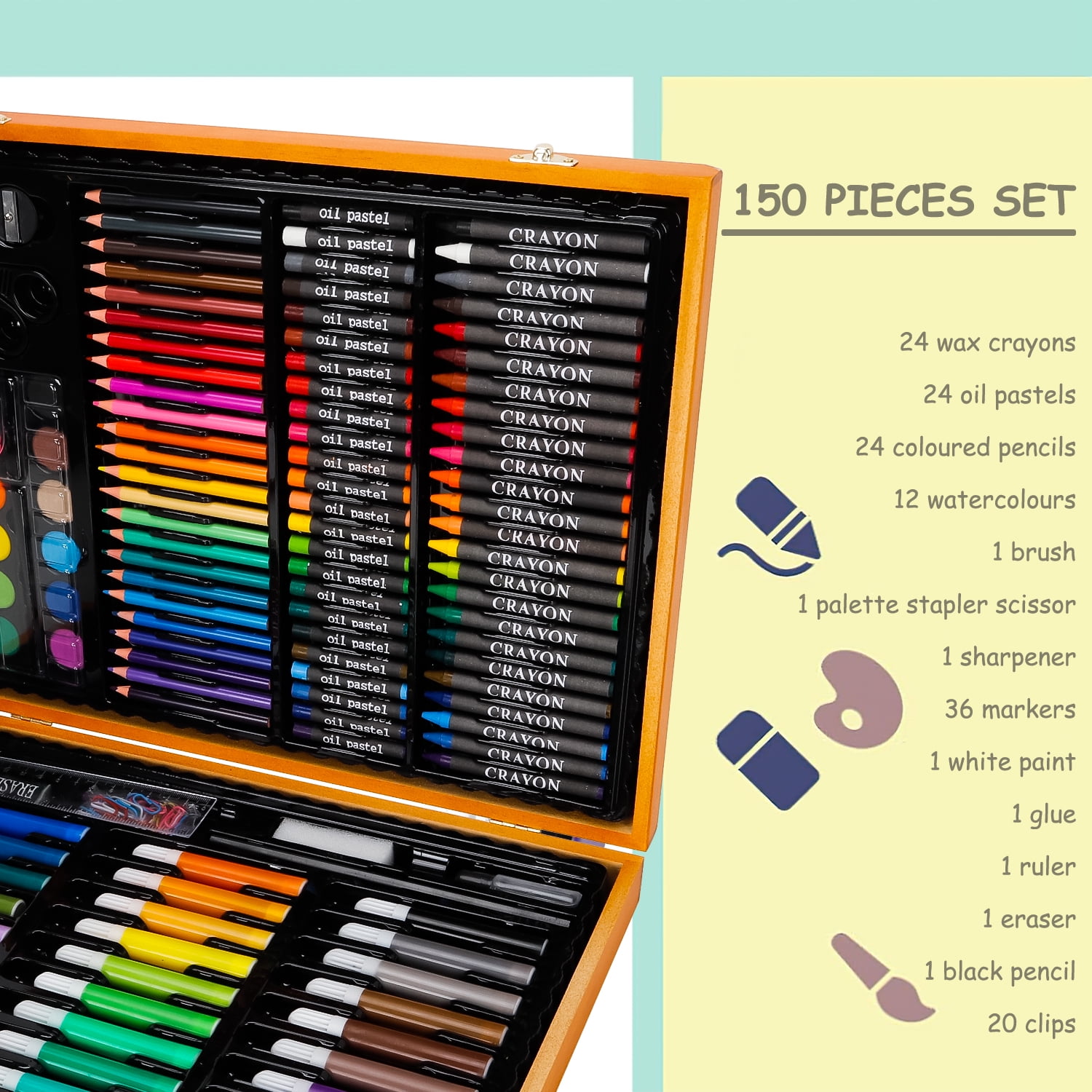 Xueyu 150 Pieces Art Supplies Set with Wooden Case, Professional Art Kit for Drawing, Painting and Crafting, Perfect for Teenagers, Adults, Beginners, and Artists