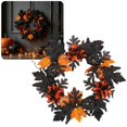 thumbnail image 2 of Halloween Wreaths for Front Door,16.5 inch Black Maple Leaves Wreath with Pumpkin,Halloween Door Wreath for Indoor Outdoor Wall Window Porch Patio Garden Farmhouse Home Party Prom Decor,Z-Black, 2 of 8