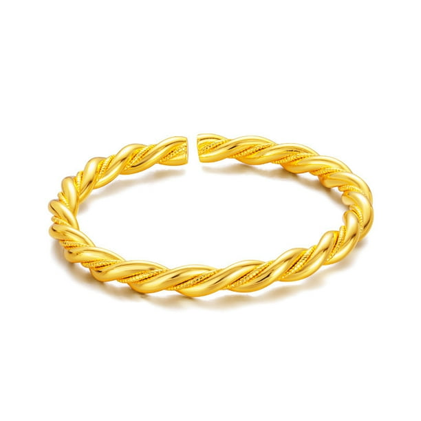 Brazalete de oro vietnamita Placer con cuerda retorcida con brazalete abierto