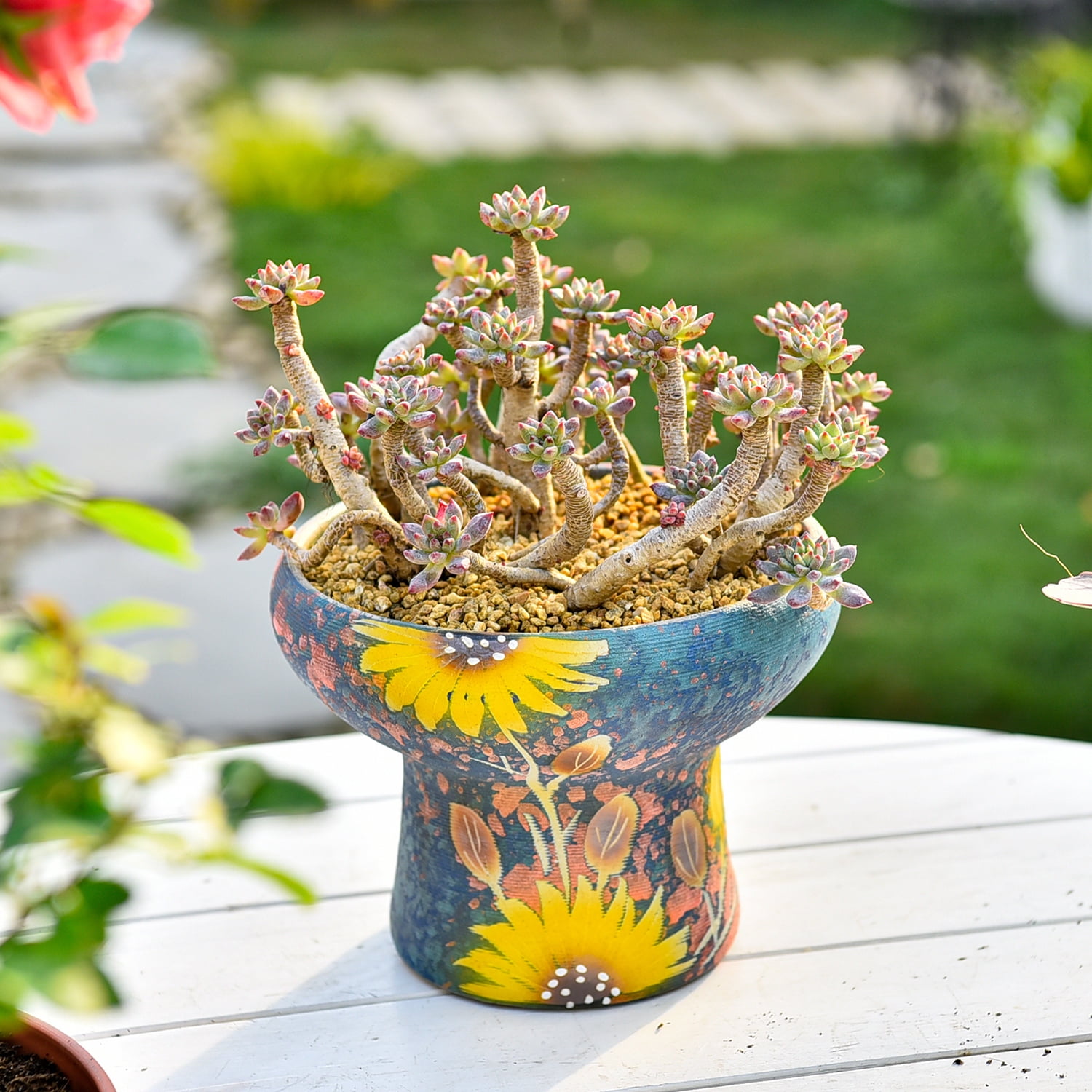 Sungmor 7.5 Inch Large Succulent Plant Pots, Pretty Hand Painted Ceramic Planter with Drainage, Indoor Outdoor Cactus Planter Bonsai Pot, Flower Pot for Indoor Plants Garden Windowsill Desktop Decor