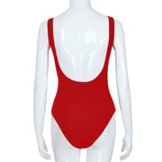 High Cut One Piece Swimsuit for Women, Low Back Scoop Neck Retro 80s Bathing Suit with Elastic Fit Tankini Style