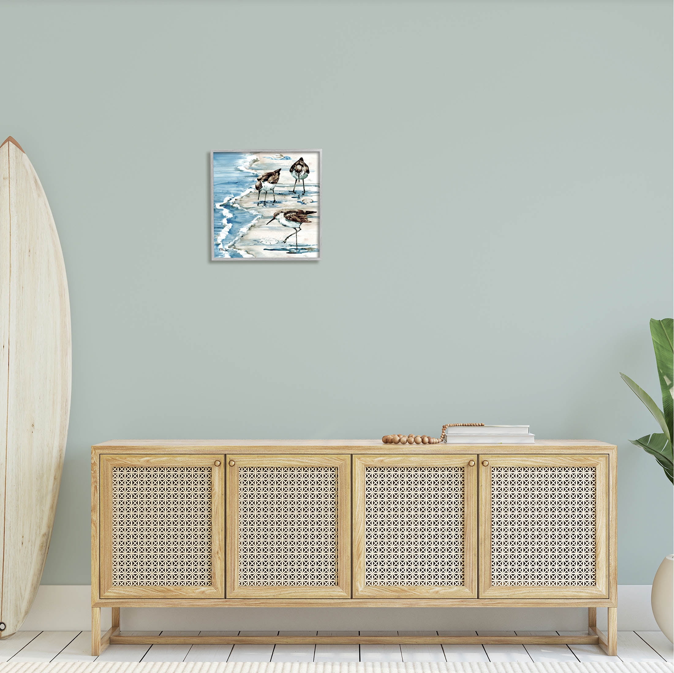 Stupell Industries Rockhampton Sandpipers Beach Grazing Painting Gray Framed Art Print Wall Art, Design by Paul Brent