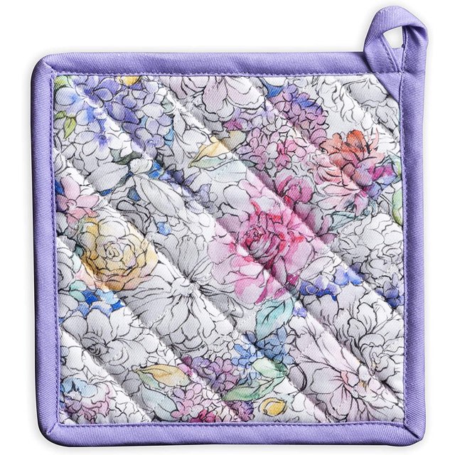 Floral Love 100% Cotton Pot Holder with Loop Heat Resistant for BBQ | Cooking | Baking | Grilling | Microwave | Barbecue | Spring/Summer (8 Inch by 8 Inch).