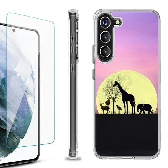 OneToughShield ® for Samsung Galaxy S23  S23 Plus 5G Shockproof Bumper Phone Case, with Tempered Glass Screen Protector - Moonlight Safari