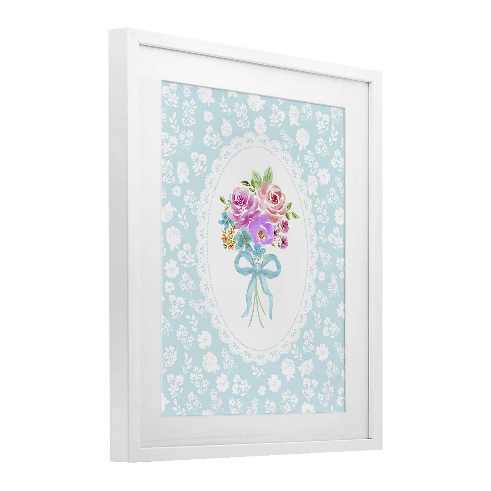 Stupell Industries Aqua Feminine Bouquet White Framed Print Under Glass, design by Corinne Haig