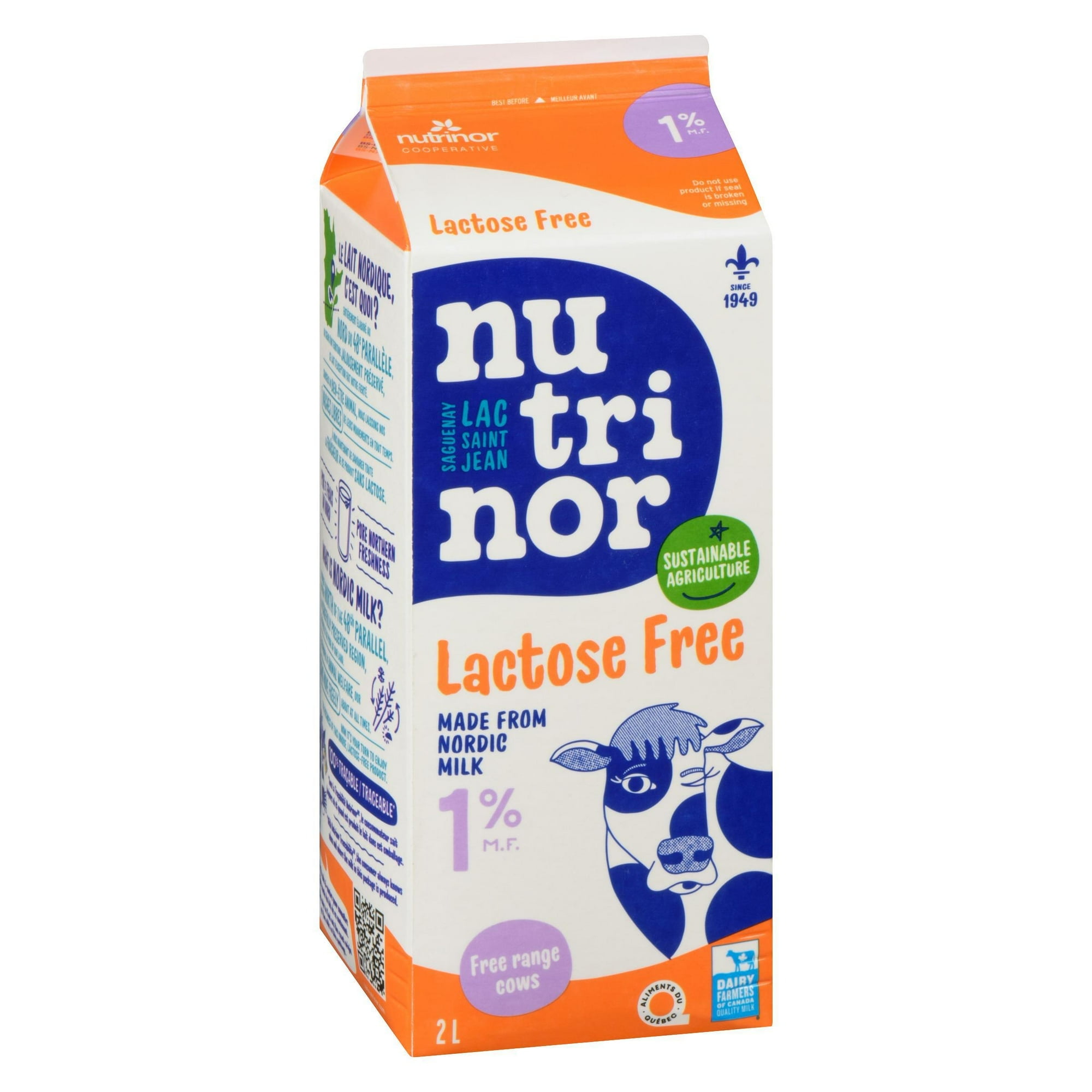 2L Lait sans lactose 1% Nutrinor Fait de lait Nordique