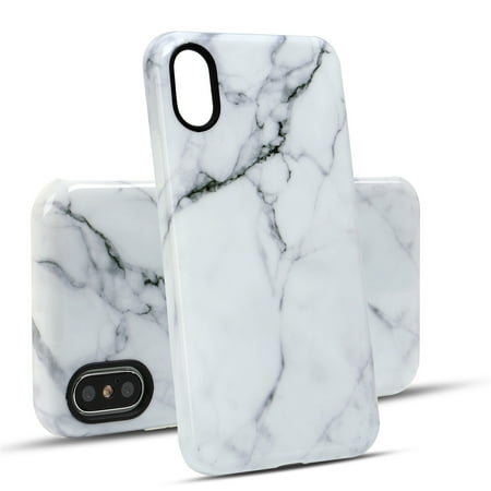 For iPhone XS and iPhone X White Marble Case Shockproof TPU