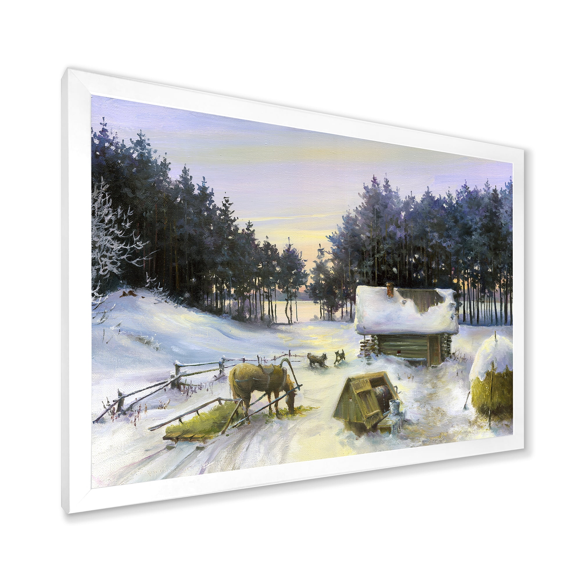 Designart 'Cottage Covered In Snow With Winterscene' Country Framed Art Print