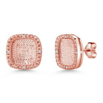 Gem Stone King 0.04 Ct Round G/H VVS-VS Lab Grown Diamond 18K Rose Gold Plated Silver Stud Earrings