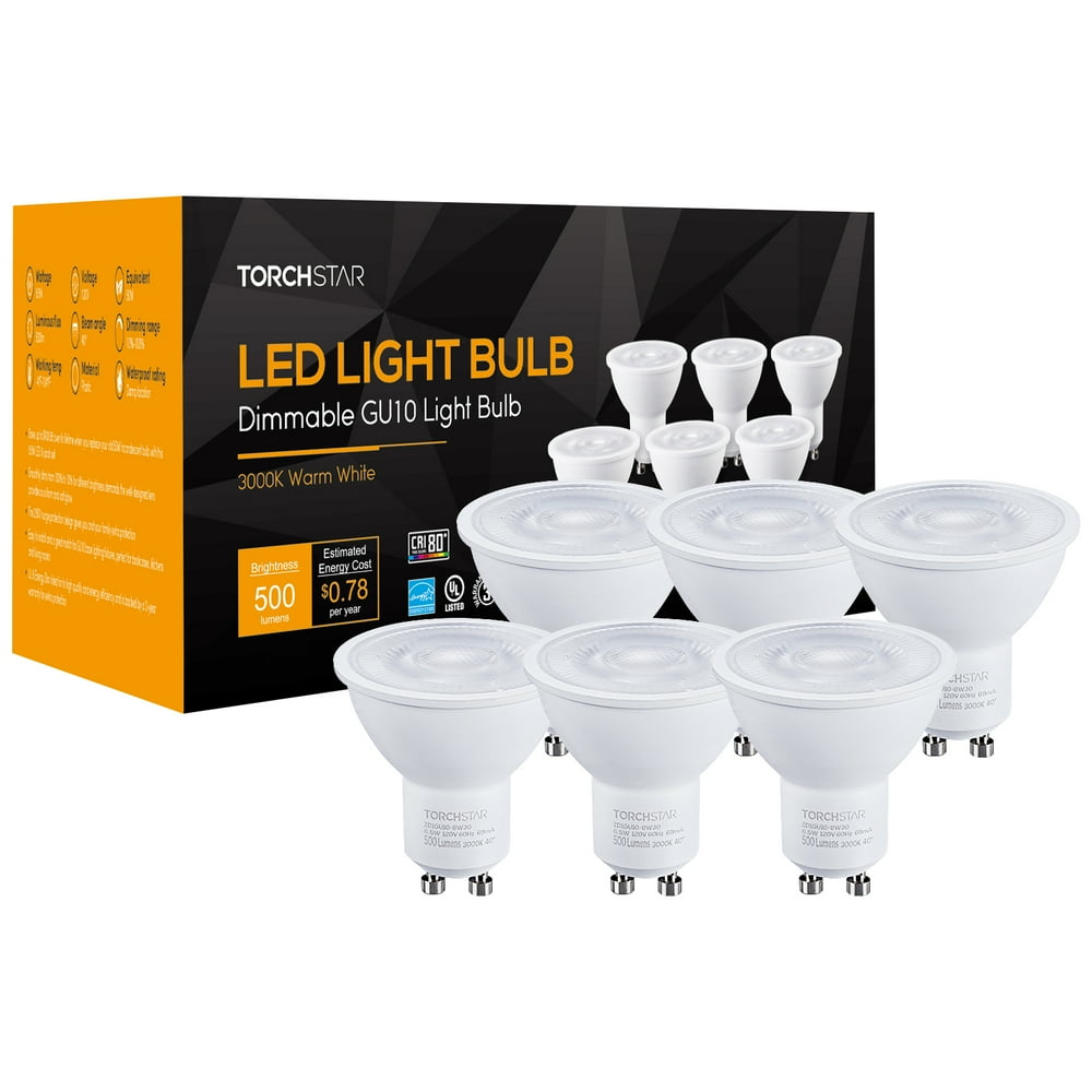 TORCHSTAR Dimmable LED MR16 GU10 Base Light Bulb, 6.5W (50W Eqv