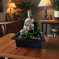 Tabletop Buddha Fountain Zen Style - LED Lights, Indoor Waterfall - 1pc