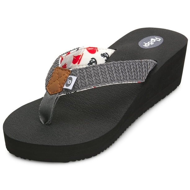 Floopi Womens High Heel Thong Flip Flop Wedge Sandals w/ Comfort Yoga