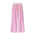 thumbnail image 2 of Arlun Summer Checkered Wide Leg Pants Women Lightweight Breathable Drawstring Elastic Waisted Plaid Trousers Loose Comfort Fit for Daily and Beach Vacation Wear 1-Pink One Size, 2 of 2