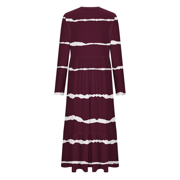 Casual Work Dresses for Women Women's Fashion Fall Winter Long Dress  Crewneck Long Sleeve Striped Patchwork Trendy Maxi Dress with Pockets S-194  Red-A M - Walmart.com