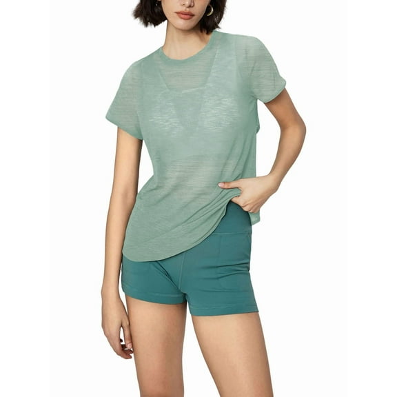 Women'S Open Back Sports Ultralight Sheer Quick-Drying Sports T-Shirt Yoga Running Layering Top Light Green M