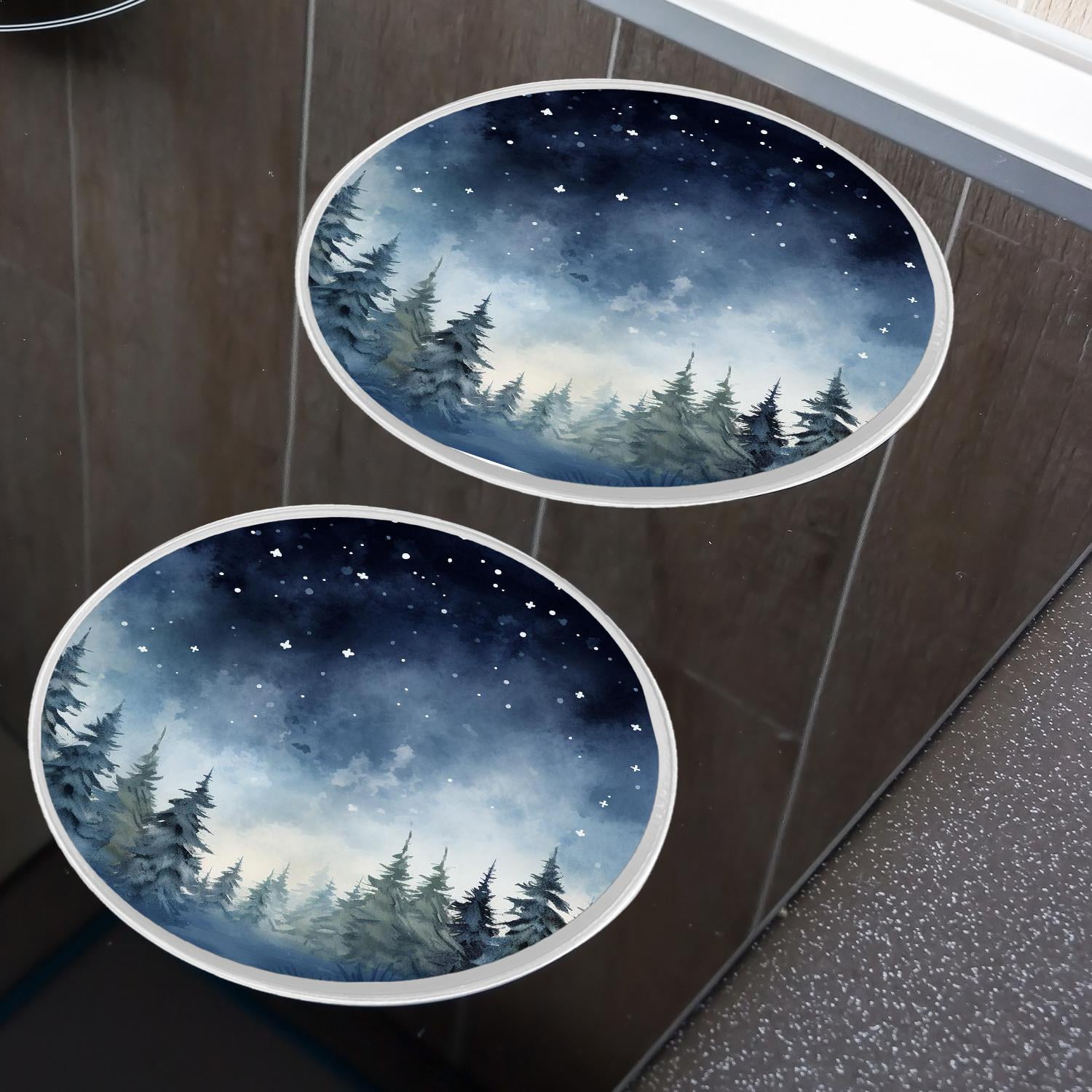 Stove Burner Covers 4 Pcs for ,Winter Pine Trees and Snowfall creative, Round Gas Stove Burner Cover 8Inch And 10Inch