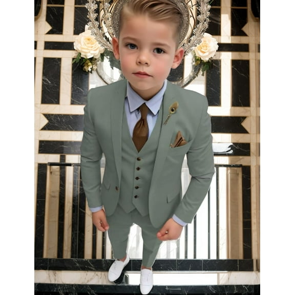 Lycody Boys Formal Slim Fit Toddler Suit Set for Kids Single Breasted Teen Tuxedo Suit for Wedding Graduation Outfit Blazer Vest Pants Set
