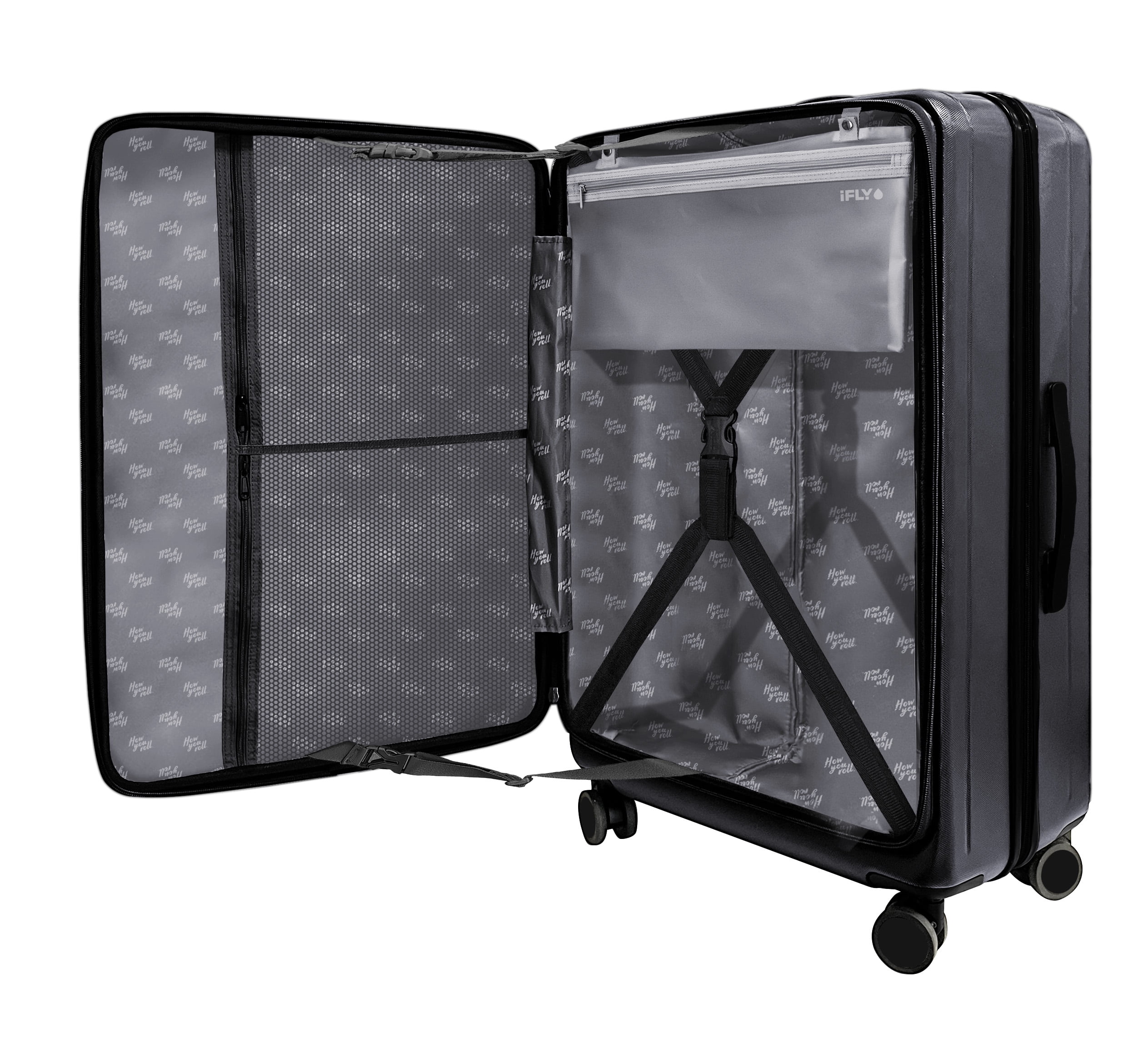 iFLY Quantum 24" Expandable Medium Checked Hardside Top-Opening Luggage, Charcoal