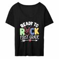 thumbnail image 3 of Camiseta de mujer Tops de manga corta Suave Cómodo Letra impresa Transpirable Ropa de calle Jersey de moda Camiseta con cuello redondo Negro M, 3 of 10