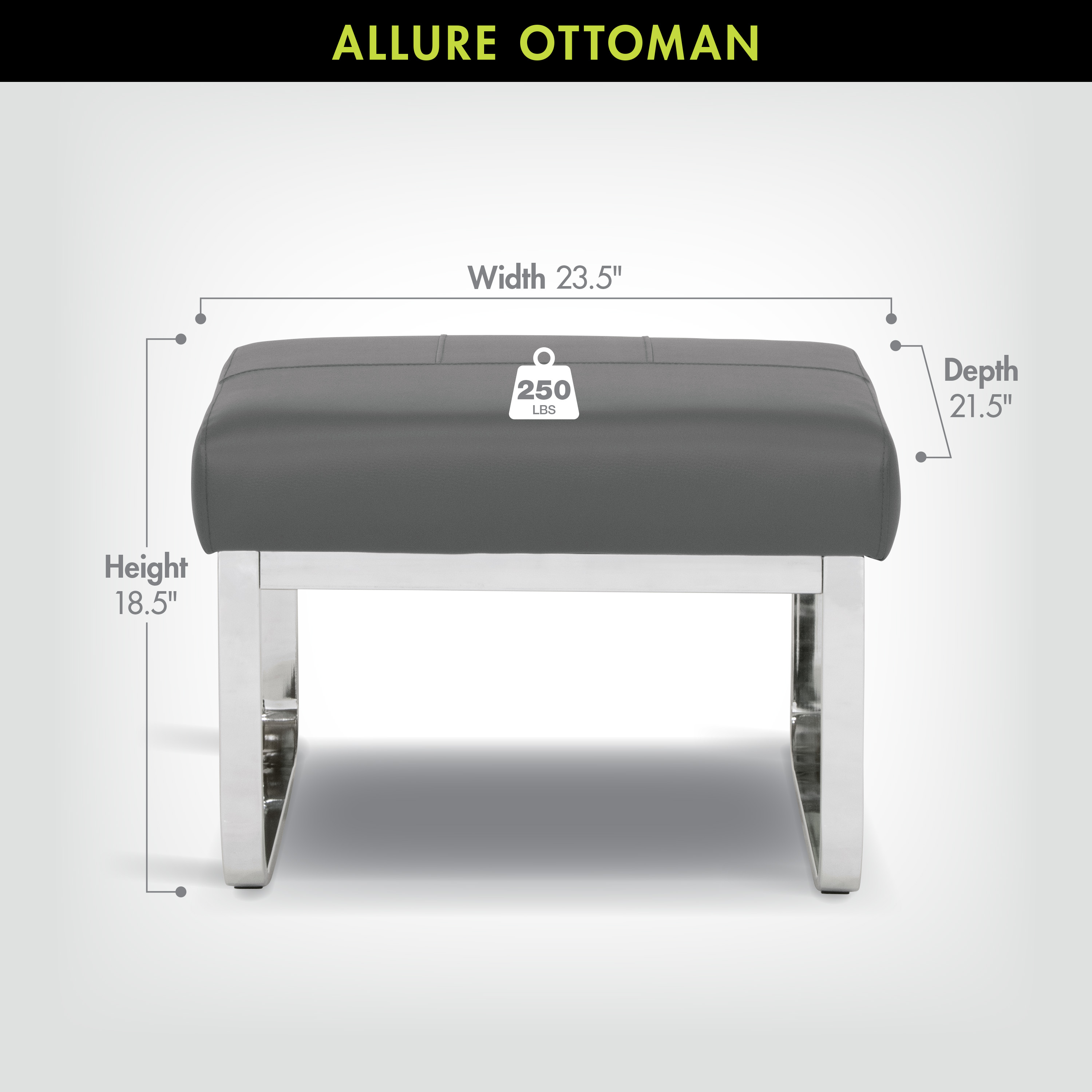 Studio Designs Home Allure Modern Blended Leather Ottoman, Gray