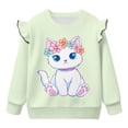 thumbnail image 5 of Yuyamidu Toddler Cat Sweatshirt for Girls 1T 2T Light Green Cute Graphic Crewneck Sweatshirts Soft Lightweight Long Sleeve Ruffle Shoulder Pullover Tops for School Outdoor Play, 5 of 8