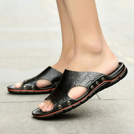 

HAOTAGS Mens Fashion Solid Color Sandals Slippers Beach Slide Sandals Non-Slip Casual Summer Shoes Black Size 8