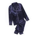 thumbnail image 4 of Ensemble de Pyjamas pour Femmes à Bretelles Ajourées, Manches Longues, Satin Soyeux, Chemise Boutonnée, Tenue de Nuit, Vêtement de Sommeil, 4 of 10