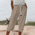 thumbnail image 7 of Bovemsi Women's Casual Pants Fashion Solid Color Cotton Linen Elastic Seven Beach with Pockets, 7 of 7