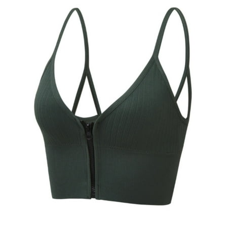 

Sports Bras for Women Front Zipper Yoga Crop Tops Spaghetti Strap Solid Color Vest