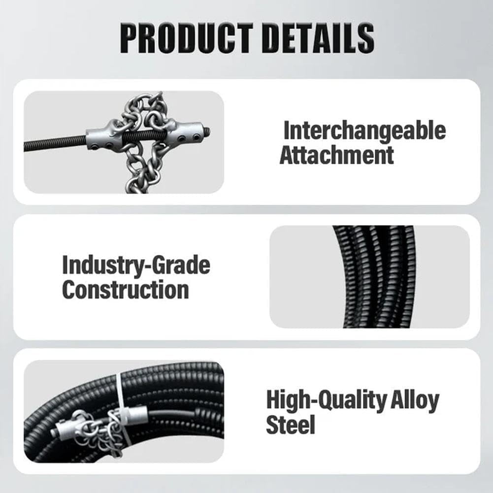 Rotary Sewer Descaling Chain Tool, Push-Type Drain Cleaner for PVC Pipes & Pipeline Maintenance, 1.5M Spring(RL 1 Set)