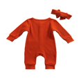 thumbnail image 3 of 2Pcs Baby Girls Outfit Solid Color Single-breasted Long Sleeve Romper with Pocket Headband Fall Outfits Set, 3 of 6