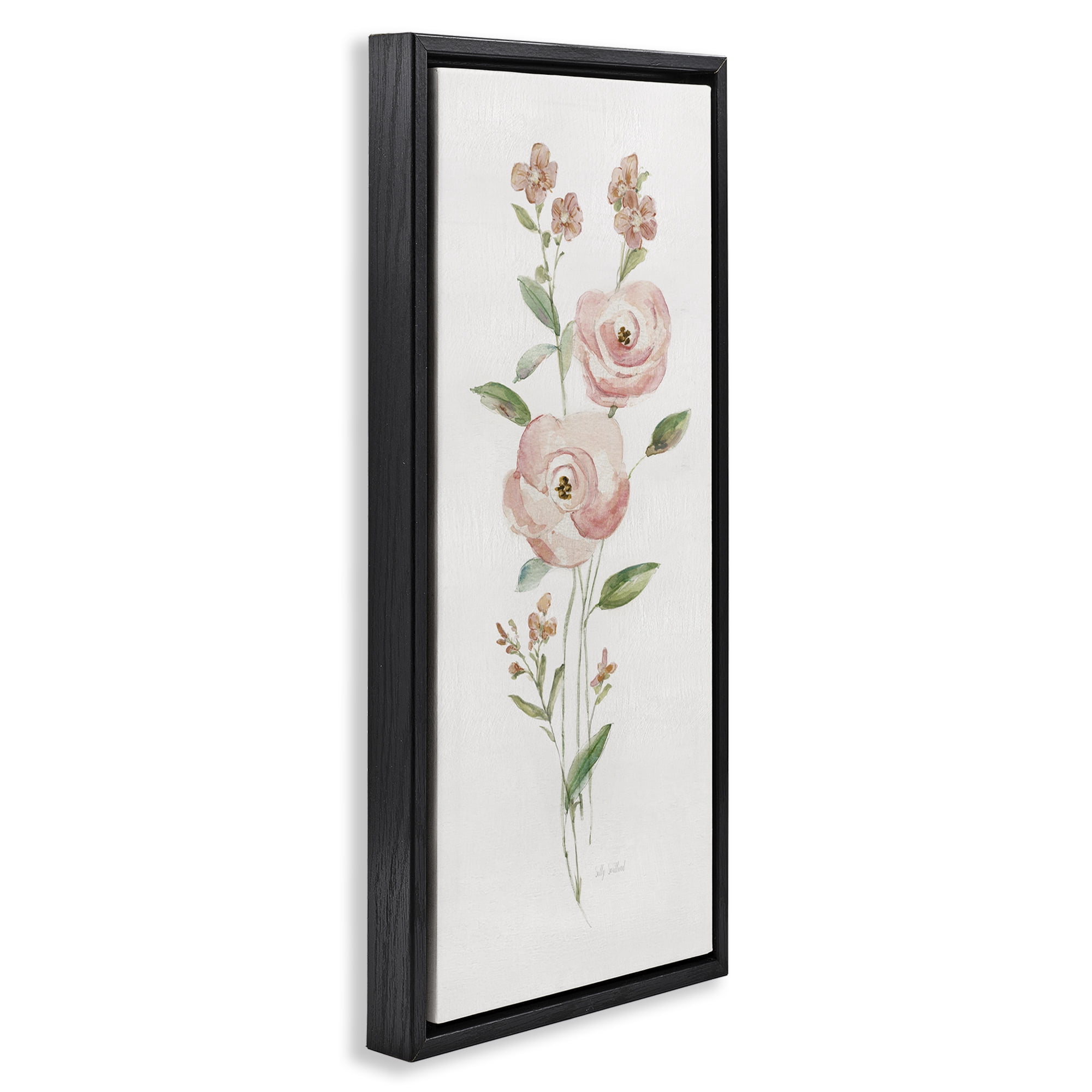 Stupell Industries Soft Rose Sprigs Botanical & Floral Painting Black Floater Framed Art Print Wall Art, 11 x 25