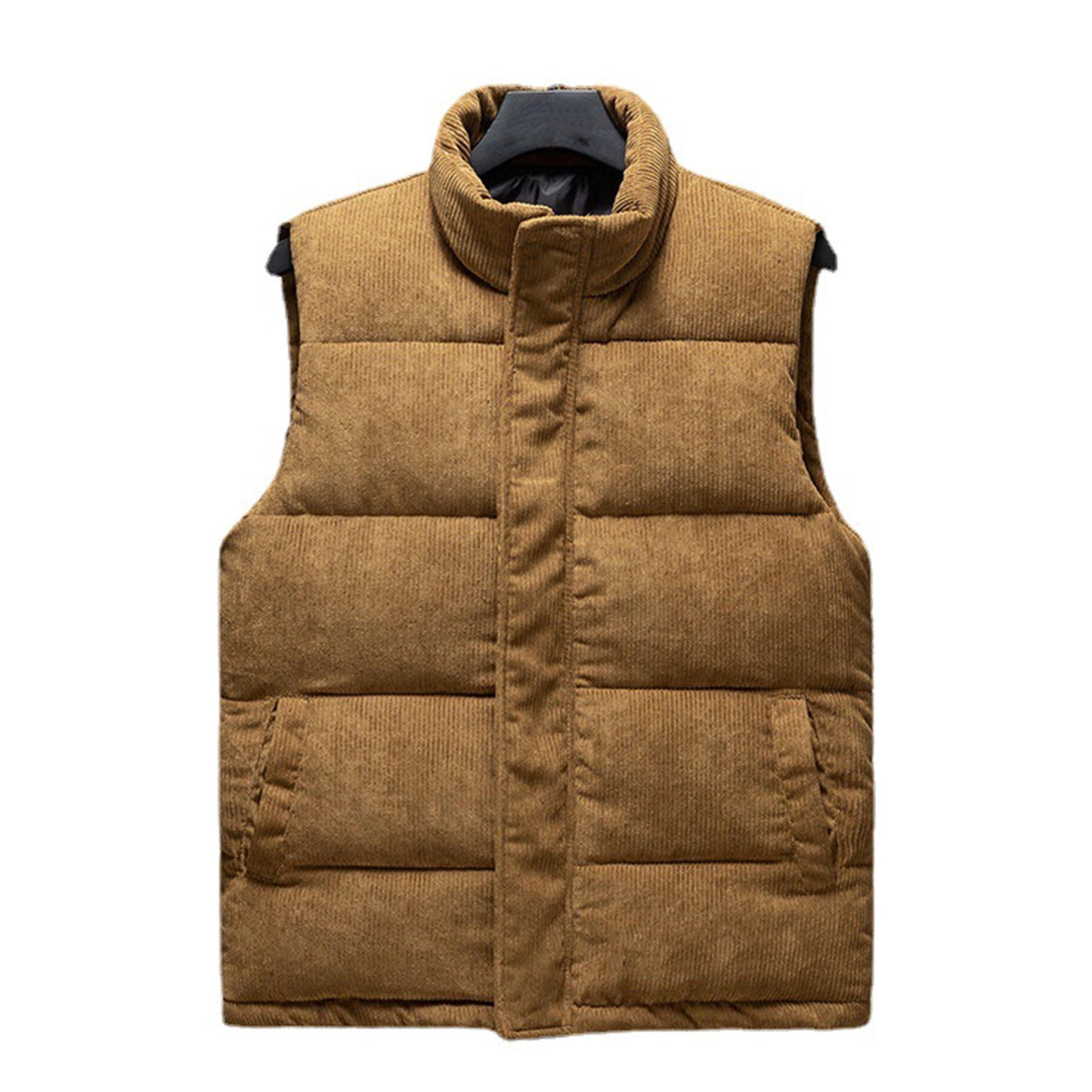 B.O.C. Boc Men Vest Solid Color High Collar Thicken Corduroy Winter Waistcoat for Daily Wear, Men's, Size: Large, Brown