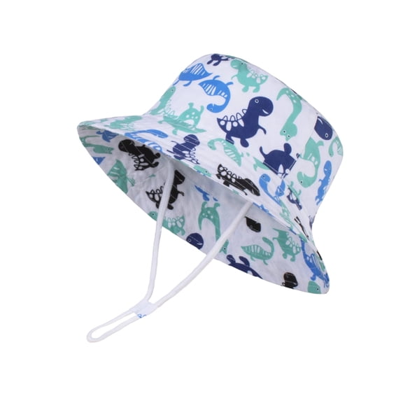 Kids Girls Dinosaur Print Bucket Sun Hat UPF 50 Kids Kids Wide Brim Summer Beach Hat with Adjustable Chin Strap,Size 48