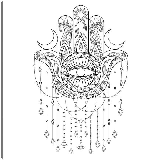 Cuadro Decorativo - Ilustración de vector de mano Hamsa Jr Impresión en canvas, estrechado.