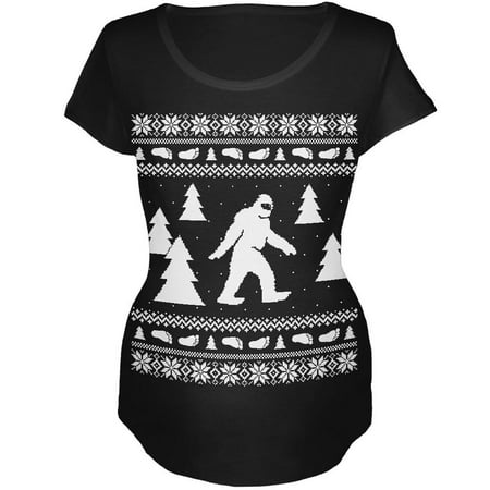 Sasquatch Ugly Christmas Sweater Black Maternity Soft