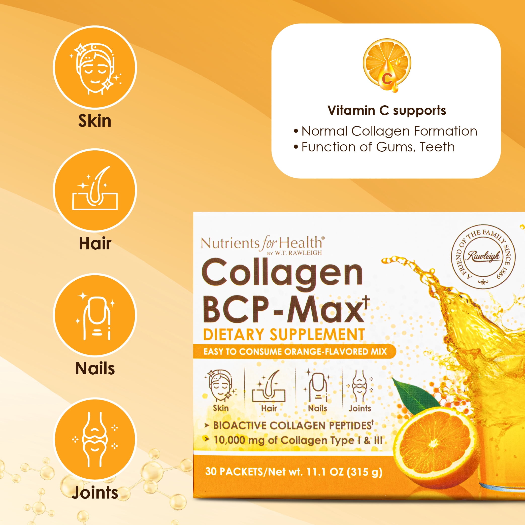 Rawleigh BCP-Max Bioactive Collagen Peptide Sachets for Skin & Joint Care, 30 Count