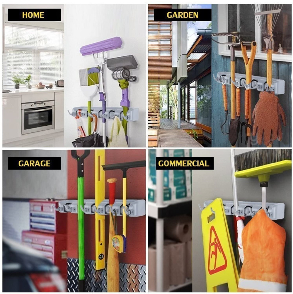 Glam Hobby Mop and Broom Holder Wall Mount, 5-Position Organizer photo 7