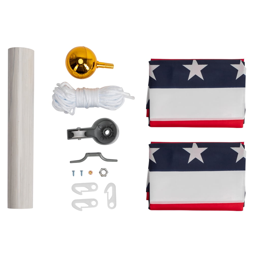 Outdoor Sectional American Flag Pole Kit, USA Flag with 25ft Aluminum Pole, 3x5 American Flags, No Tangle and Free Spinning, Residential Yard Commercial Telescoping Flagpole Kit, JA2815