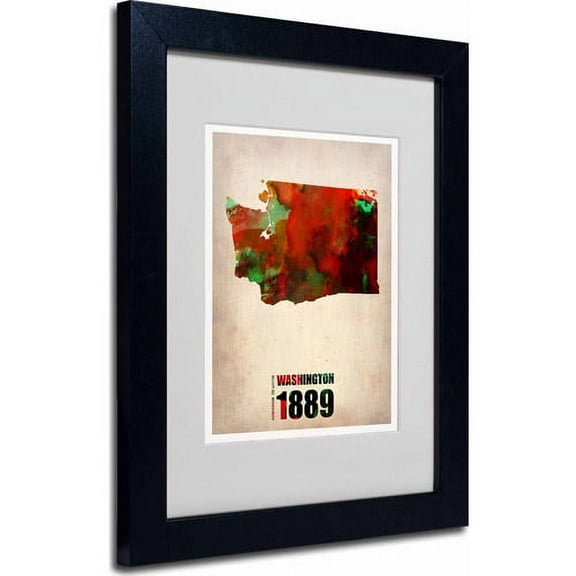 Trademark Fine Art "Washington Watercolor Map" Matted Framed Art by Naxart, Black Frame