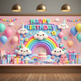 thumbnail image 3 of Happy Birthday Background Banner Balloons Colorful Rainbow Cloud Baby Children's Birthday Party Decoration Background Wall Celebration Photography Props, 3 of 9