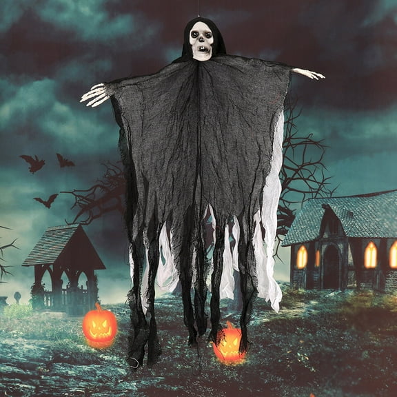 Halloween Hanging Ghost Decorations Outdoor Indoor, Animated Skeleton Decorations, Creepy Skull for Party Outside Yard Porch Haunted House Ghosts Reapers