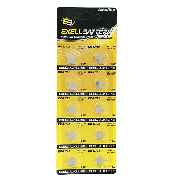 10pk Exell EB-L721 Alkaline 1.5V Watch Battery Compatible with AG11 LR721 361