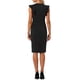 thumbnail image 3 of Vestido de trabajo sin mangas con escote en V y volantes para mujer Inspire Chic, negro, 3 of 6